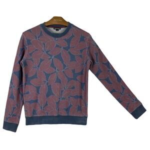 WHISTLES Sweater Men M Red Grey Blue Leaf Crewneck Long-Slv French-Terry Lined